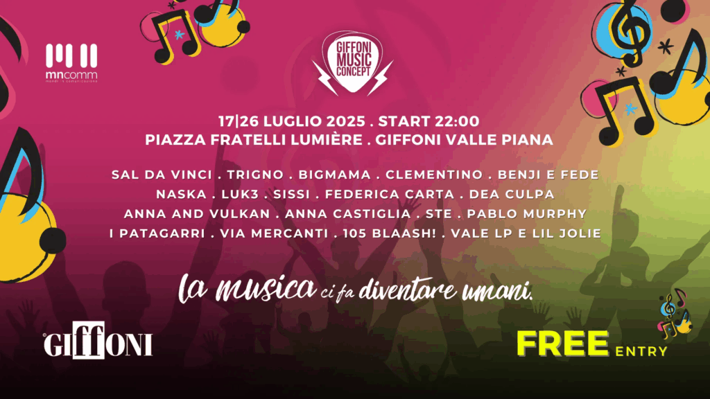 Giffoni Music Concept 2025: dieci giorni di musica, emozioni e incontri. Ecco la lineup completa 1 LINE UP MUSICA 1