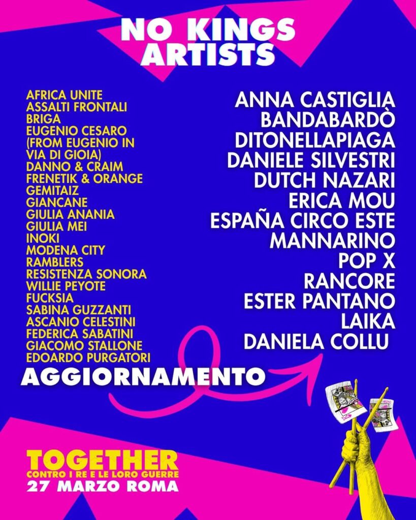 No Kings Italy: A Roma, due giorni di musica e protesta contro guerre e autoritarismo. La line up del concertone 1 SnapInsta.to 650828862 18020747123658016 792304404198478239 n